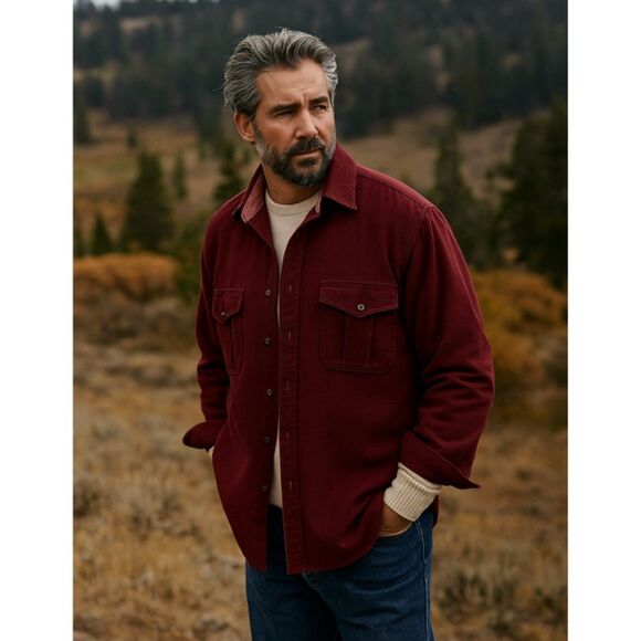 Eddie Bauer Other - Eddie Bauer Chamois Shirt Mens L Burgundy Chest Pockets Cotton Flannel Button Up